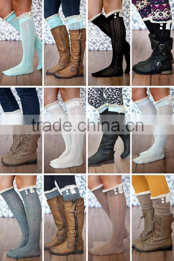 Women Knee High Boot Socks Knee High Grace and Lace Dainty Boot Socks With Button And Lace