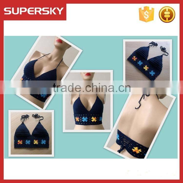 C793 crochet bikini top open hot sex girl photo hand crochet backless white bikini top