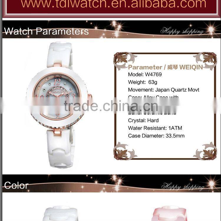 2015 Hot Selling Fashion Sapphire Crystal Fashion White Ceramic Watch
