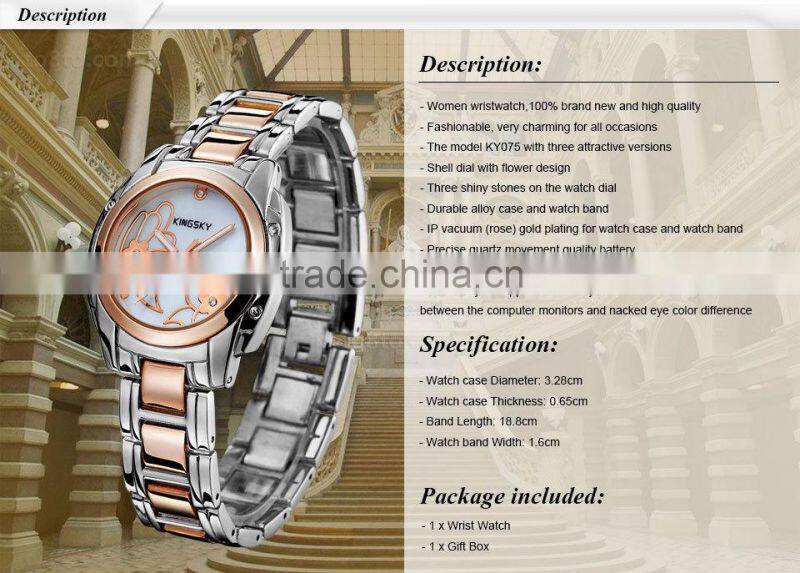 Kingsky KY075 Vogue Gold Plated Chain Quartz Girls Fancy Watches
