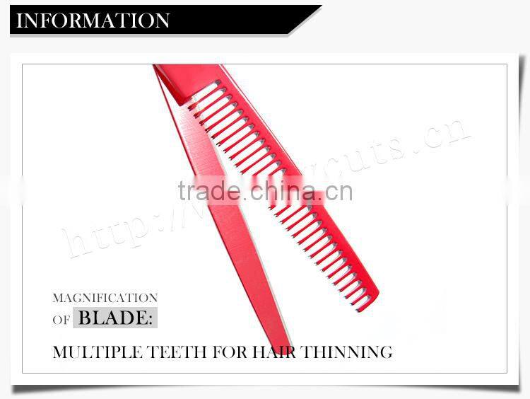 Fashion Red Teflon Coating Convex-edge Stainless Steel hair thinning shears