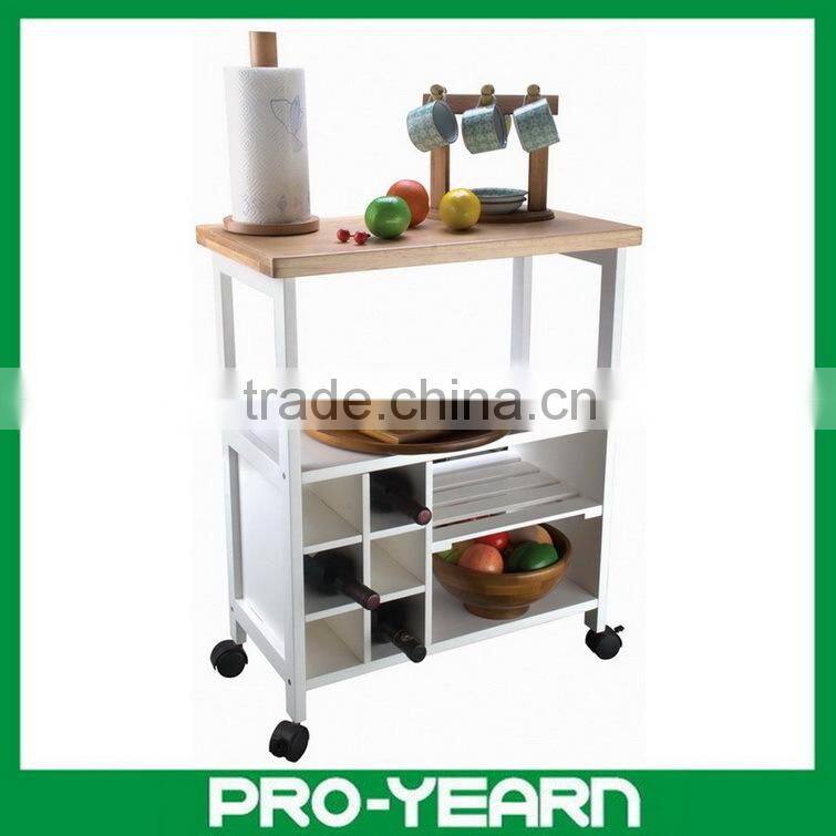 Wooden Kitchen Serving Trolley Service Cart with 4 Tiers and Wine Bottle Holders and Casters for Sale