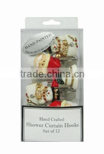 Christmas series shower curtain&12pcs decorative resin hooks set