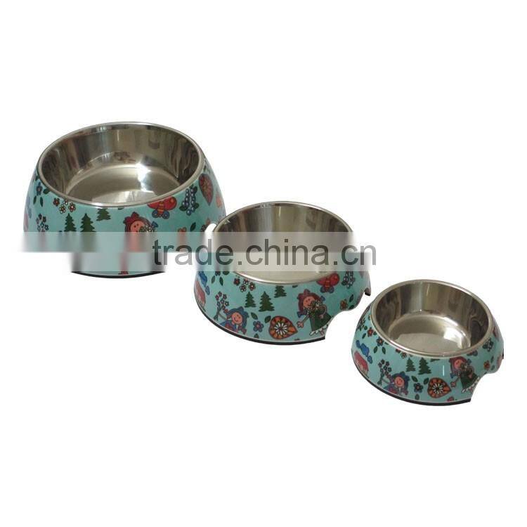 Chi-buy Blue cartoon girl Detachable Dual Melamine Pet Bowl antiskid Dog cat food water Bowl,M Size:5.12"LX6.89"WX2.36"H