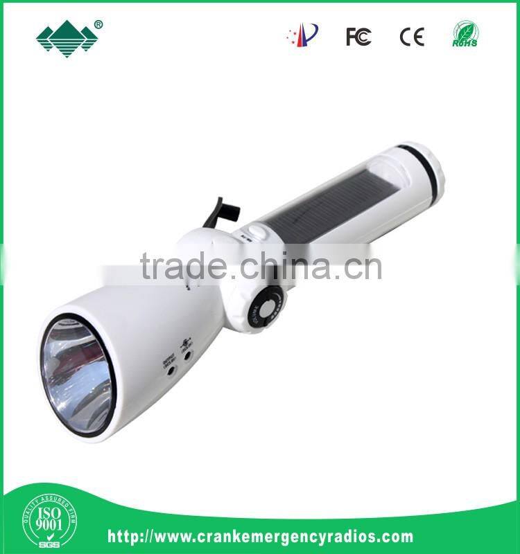 Outdoor Rechargeable Dynamo/Hand Crank LED Flashlight with FM/AM Radio and Emergency Cell Phone Charger