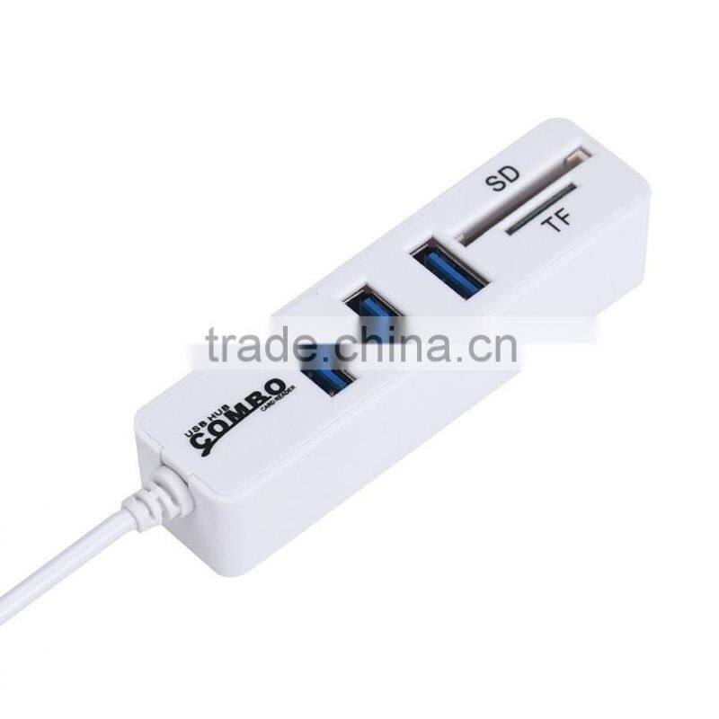 2 in1 Combo Super Speed USB 2.0 3 Port Splitter HUB+TF SD Card Reader LED Display Simple Type Up To 480Mbps For Windows For Mac