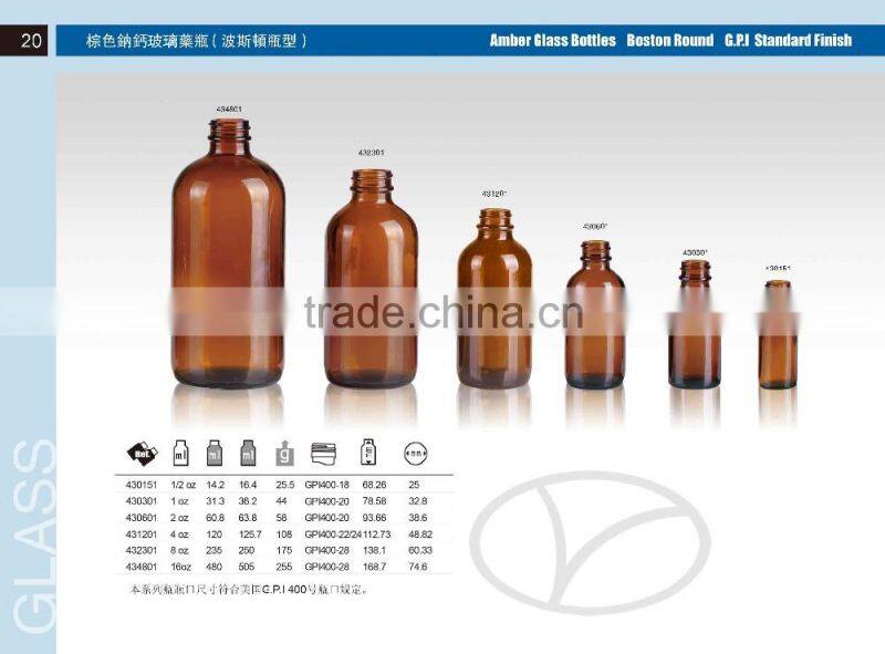 Amber Glass Bottle Boston Round