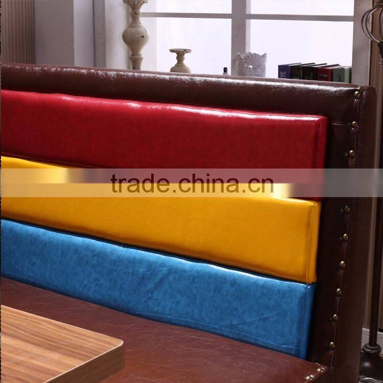 Latest design vivid leather restaurant booths wooden sofa seating
