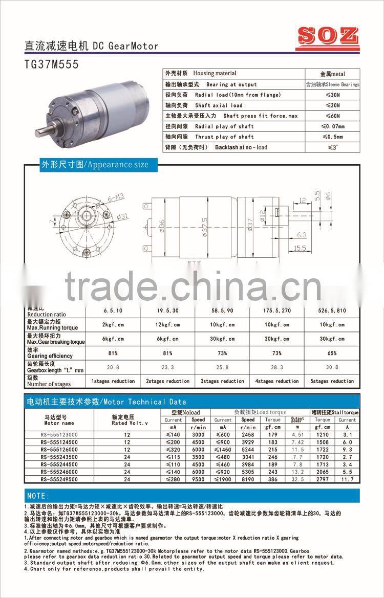 CE 37mm diameter DC geared motor