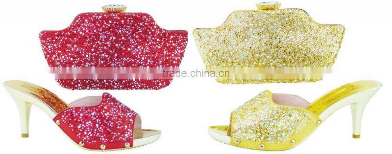 Thin heel women slippers mix italian designe bag shoes and bag set for lady