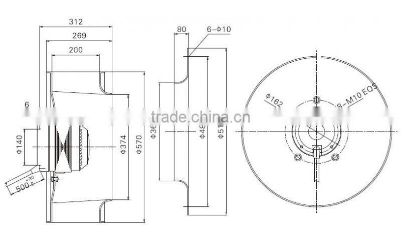 560mm backward curved centrifugal fan with AC