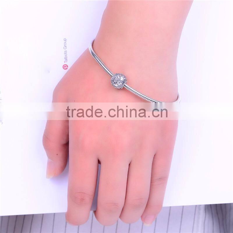 X325 Wholesale Engravable Silver Heart Charms Beads With Zircon