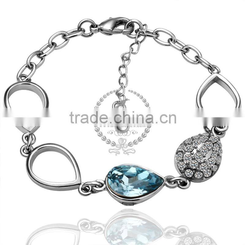 18KGP platinum plated crystal rhinestone blue Austria crystal elements women drop charm bangle bracelet fashion jewelry B001