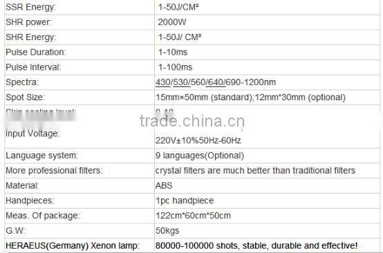 1000,000 shots IPL SHR Elight hair removal machine for fast hair removal