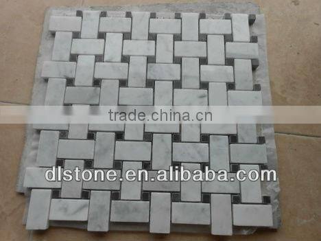 Bianco Carrara White Marble Mosaic Tile 12x12 Basketweave black dot price