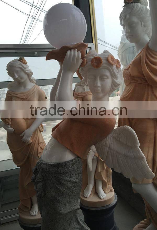 Hand Carved Garden Marble Angel Lamp Statue