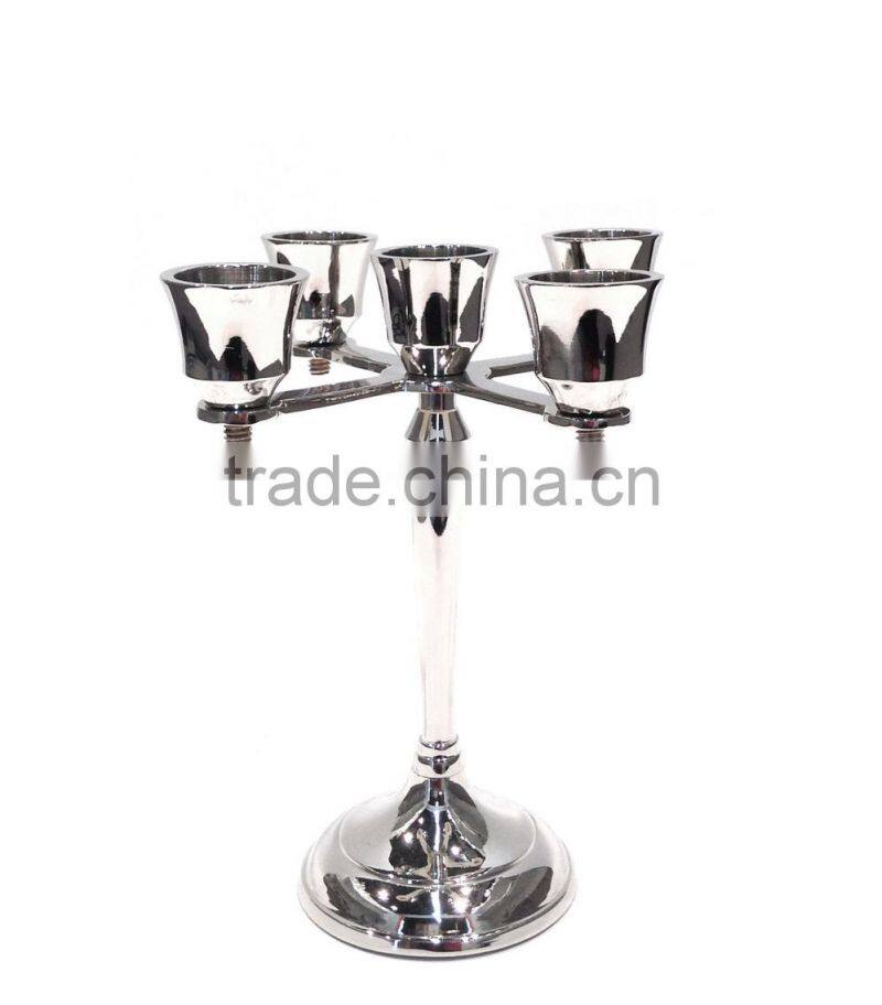 Aluminum mirror finish tall pillar holder candle holder set