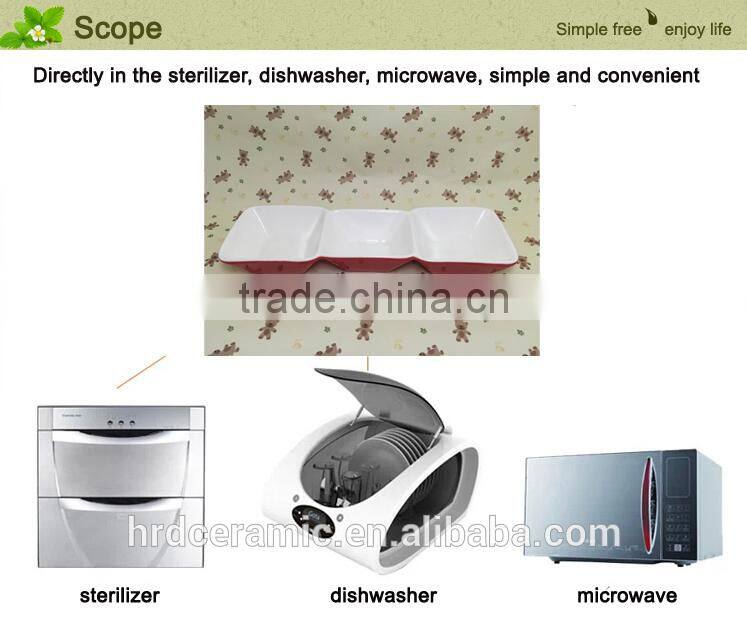 Stocked three small ceramic grids red dinner plate