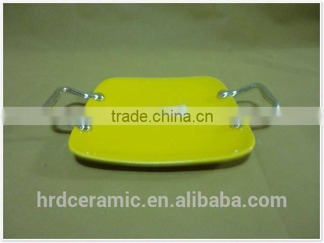 Chaozhou stock ceramic plate with handle with printing