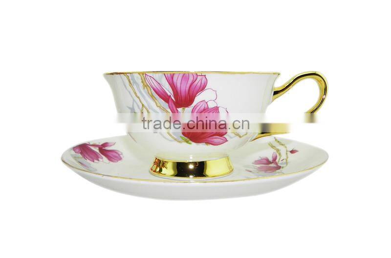200ml Bone China European Style Flower Pattern Coffee Cup with Saucer Set for Valentines Gift