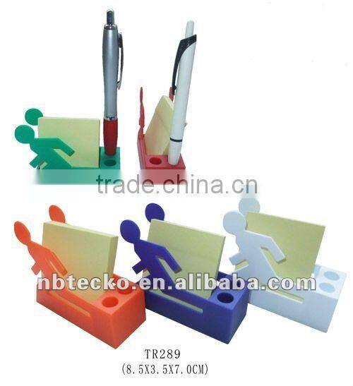 Plastic cube shape pen & memo pad holder with clip dispenser