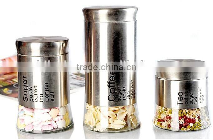 stainless steel casing glass jar for spices/coffee/tea
