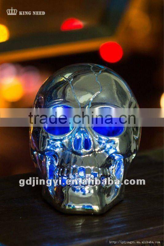high quality new promotional LED lighted metal skull Halloween decorations