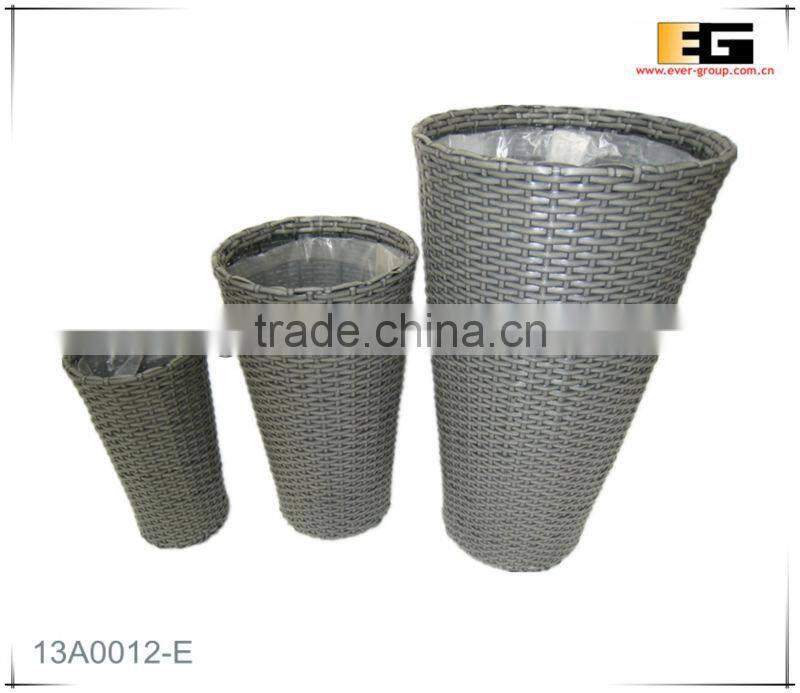 Round shape PE rattan with liner flower planter