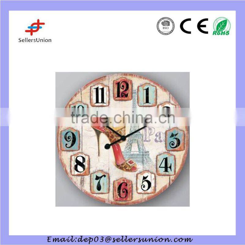 wooden wall clock with colorful numbers