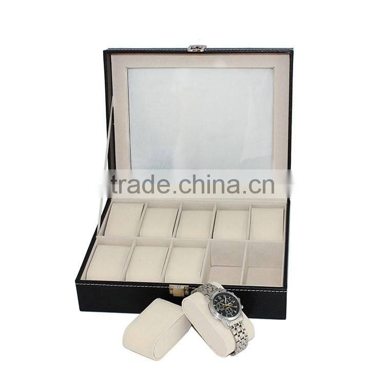 10 Grid Watch Display Storage Case Jewelry Collection Organizer Leather Box