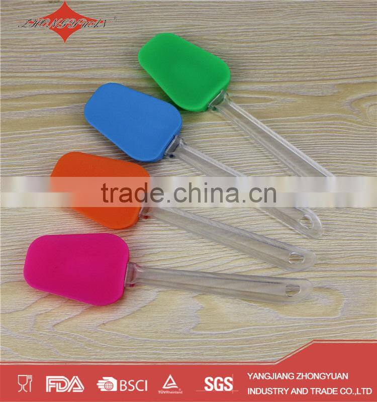 Colorful head design dull polished plastic handle silicone spatula