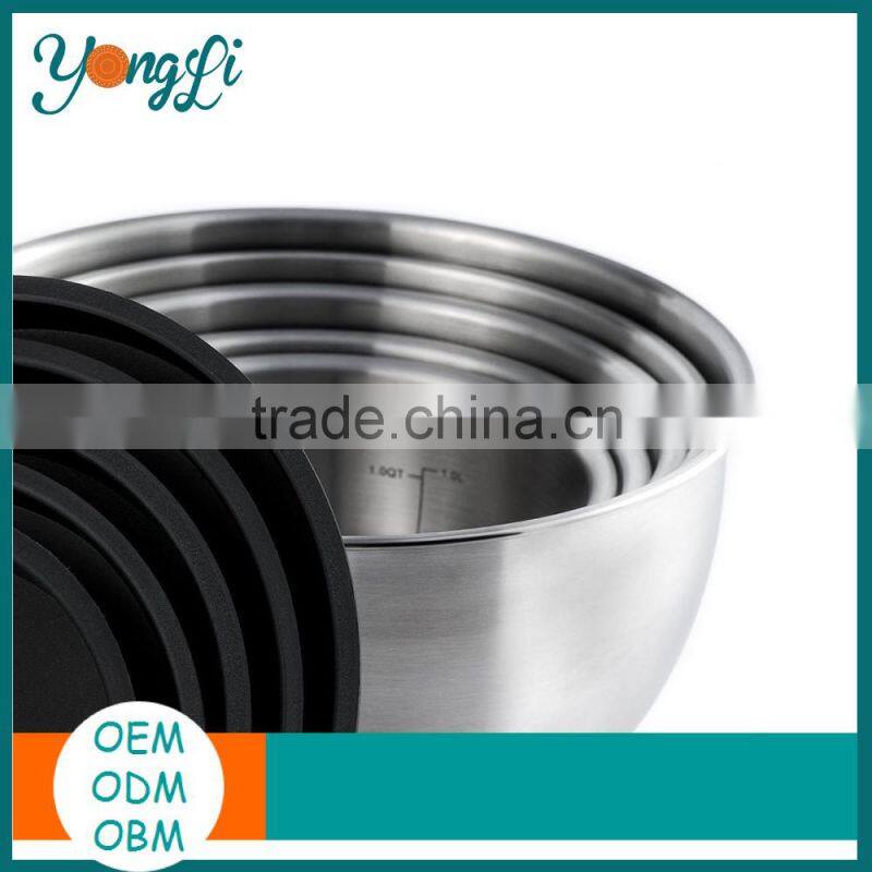 China Cookware Set Non-Slip Silicone Bottom Stainless Steel Mixing Bowl