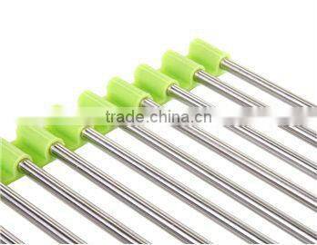Folding Anti-rust Stainless Steel and Non-slip Silicone Drain Rack