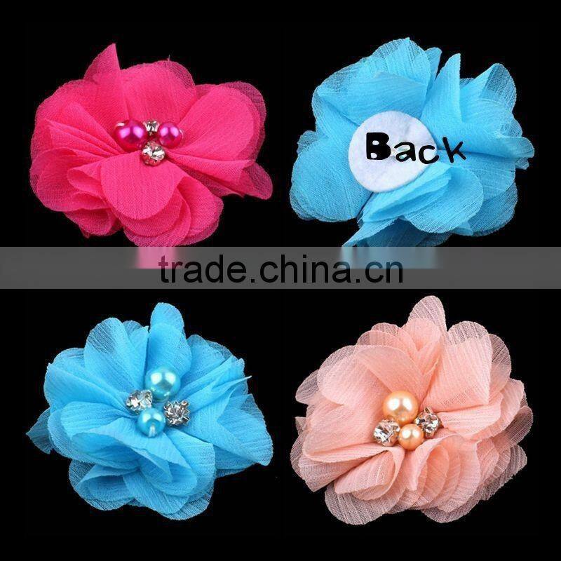 mesh flower with pearl beads center for kids hair accessories