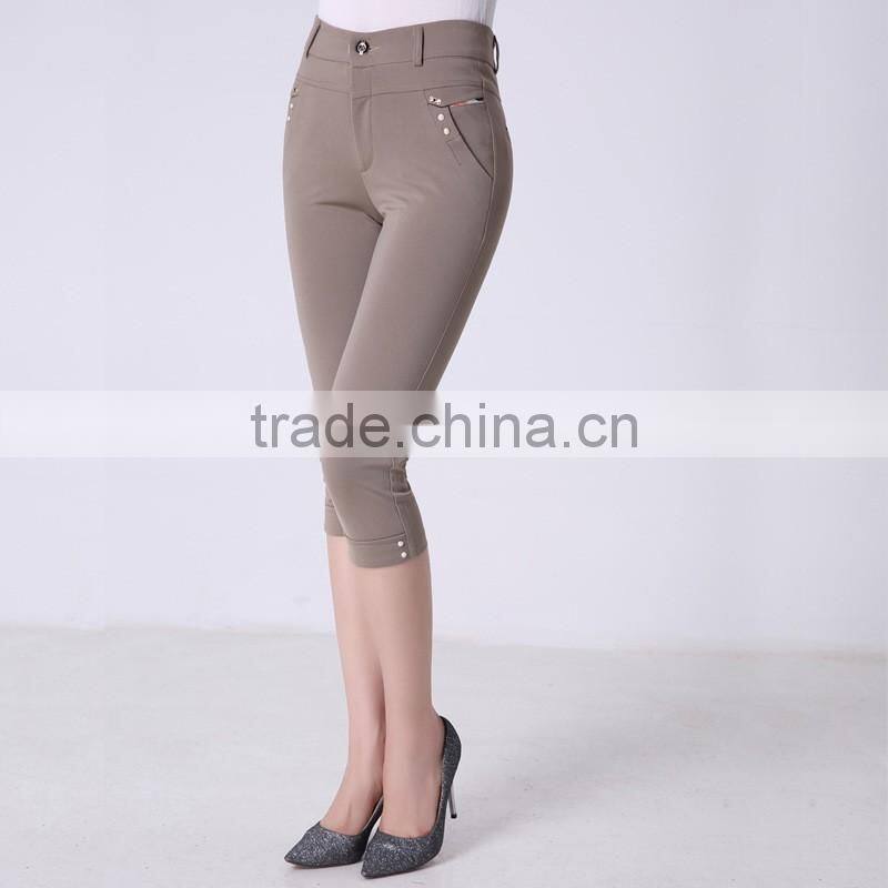 New design casual pants with half length ,ladies crop pants wholesale