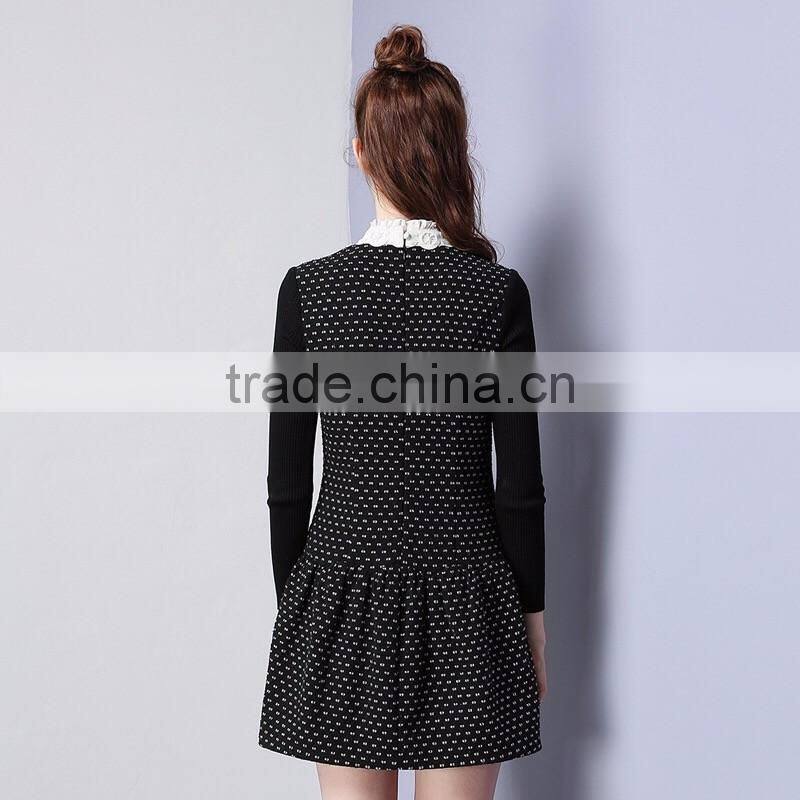 Free shipping--2016 Winter Women New embroidered sleeve lapel wool A-line dress Slim woolen dress