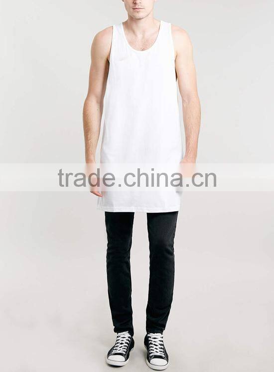 Custom 100% Cotton White Color Men Long Tank Top
