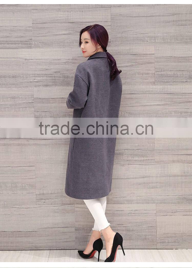 New products wollen fabric plain color ladies fancy long coat
