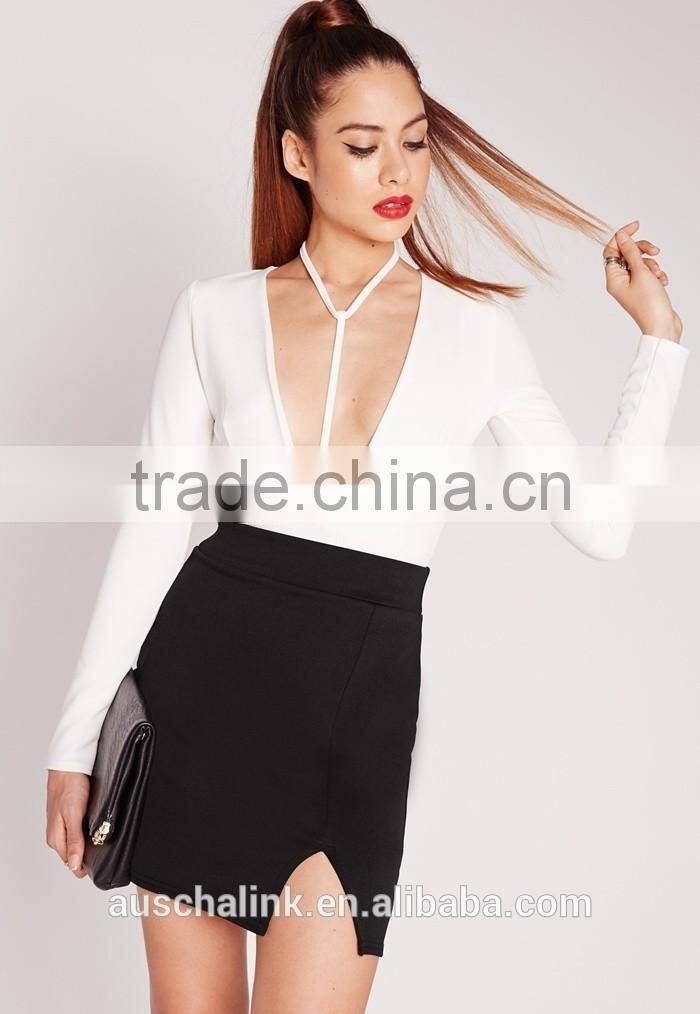new arrival lady elegant high waisted black mini skirt