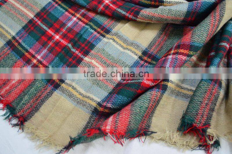 2017 Hot popular lady knitted 100%acrylic plaid checked shawl