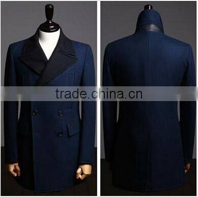 2014 Made in China Double-Breasted Black Lapel Fashion Design Slim Fit Mens Cashmere Men Coat