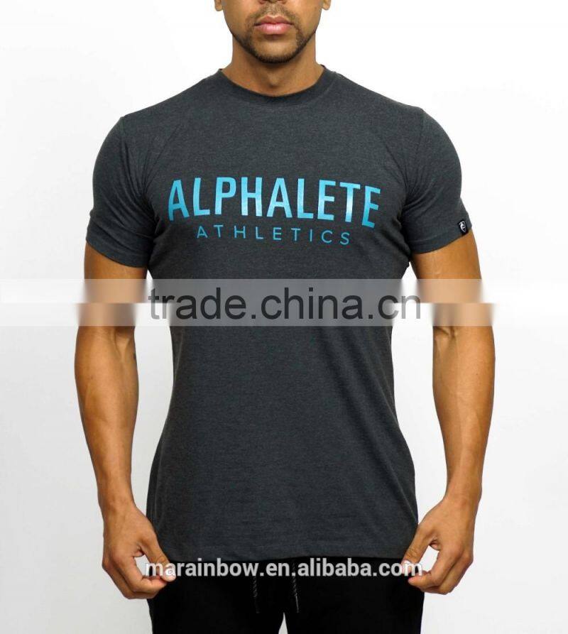 Black Custom Printed Mens Tapered Gym T Shirt Olive Fitted Short Sleeve T Shirt OEM Fitness T Shirt Gym Wear Wholesale