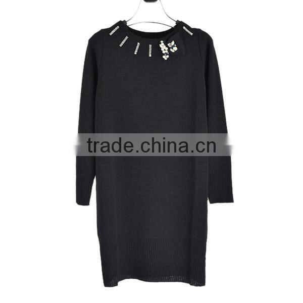 Fine knitting beading round neck chinese brand casual long dresses