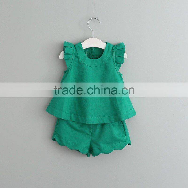 Summer Student 5 Years Old Clothes Welding and Cutting Outfit Pure Green Wave Short Sets