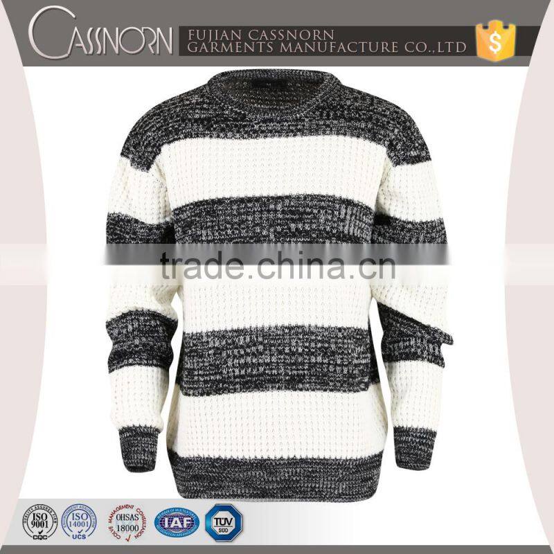 Open weave ribbed cuffs and hem slim fit two tone striped pattern sweater