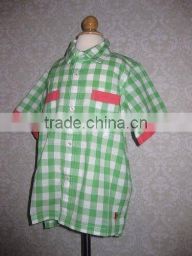 Boys Apple Green Plaid Shirt Cotton Fashion T Shirt