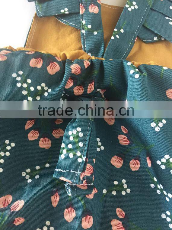 Green Twill Fabric Flora Romper High End Infant Toddlers Clothing Baby Romper