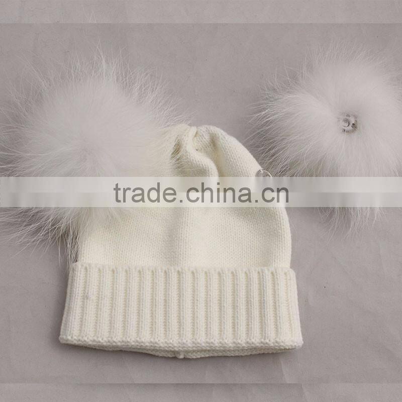 Myfur Christmas Kid Hat Girl Genuine Fur Pom Pom Children Crochet Winter Hat