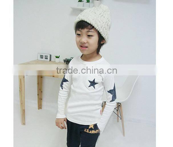 Spring 2016 Boys T Shirt Five Star Long Sleeve Children T Shirts Blue And White Cotton Kids t Shirts For Boys BT40318-6
