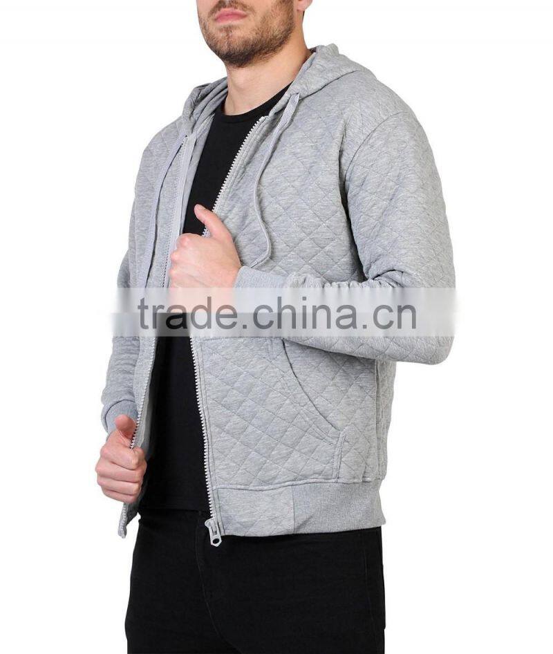 Mens Quilted Plain Hoodie Sweatshirt Winter Jacket
